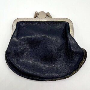 Vintage Leather Coin Purse Snap Kiss Lock Frame Compact Change Wallet
